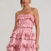 Rosette | Blush Ruffled Bandeau Mini Dress -Dress Shop WB BR CL129350081 RosetteBlushPinkRuffledBandeauMiniDress1
