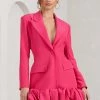 Cloud Catching | Hot Pink Tailored Blazer Mini Dress With Ruffled Hem 2 Cloud Catching | Hot Pink Tailored Blazer Mini Dress With Ruffled Hem -Dress Shop WB BR CL129387073 CloudCatchingHotPinkTailoredBlazerDressWithRuffledHem0