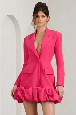 Cloud Catching | Hot Pink Tailored Blazer Mini Dress With Ruffled Hem 12 Cloud Catching | Hot Pink Tailored Blazer Mini Dress With Ruffled Hem -Dress Shop WB BR CL129387073 CloudCatchingHotPinkTailoredBlazerDressWithRuffledHem1