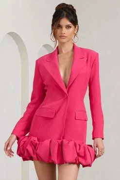 Cloud Catching | Hot Pink Tailored Blazer Mini Dress With Ruffled Hem 11 Cloud Catching | Hot Pink Tailored Blazer Mini Dress With Ruffled Hem -Dress Shop WB BR CL129387073 CloudCatchingHotPinkTailoredBlazerDressWithRuffledHem2