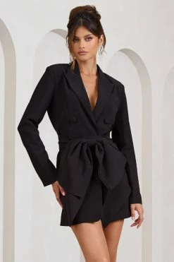 Prized | Black Tailored Blazer Mini Dress With Bow 12 Prized | Black Tailored Blazer Mini Dress With Bow -Dress Shop WB BR CL129391002 PrizedBlackTailoredBlazerDressWithBow3