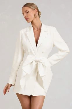 Prized | White Tailored Blazer Mini Dress With Bow -Dress Shop WB BR CL129391005 PrizedWhiteTailoredBlazerDressWithBow0