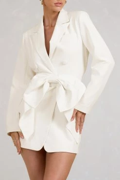 Prized | White Tailored Blazer Mini Dress With Bow -Dress Shop WB BR CL129391005 PrizedWhiteTailoredBlazerDressWithBow6