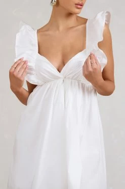 Let's Laze | White Poplin Smocked Mini Dress With Frilled Straps -Dress Shop WB BR CL129422005 Let sLazeWhitePoplinSmockedMiniDressWithFrilledStraps4