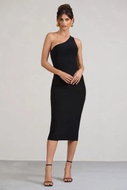 Vineyard | Black Asymmetric Backless Bodycon Midi Dress -Dress Shop WB BR CL129449002 VineyardBlackAsymmetricBacklessBodyconMidiDress3
