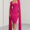 Flawless | Hot Pink Square Neck Midi Dress With Cape Sleeves -Dress Shop WB CC BR CL127209073 Flawless HotPinkSquareNeckMidiDressWithCapeSleeves0 2a26e2ff cc99 48de 8a75 9fcf4398a638
