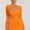 Daiquiri | Orange Cut Out Ruched Mesh Mini Dress With Long Sleeves 1 Daiquiri | Orange Cut Out Ruched Mesh Mini Dress With Long Sleeves -Dress Shop WB CC BR CL127288 DaiquiriOrangeRuchedCutOutMeshMiniDressWithLongSleeves0