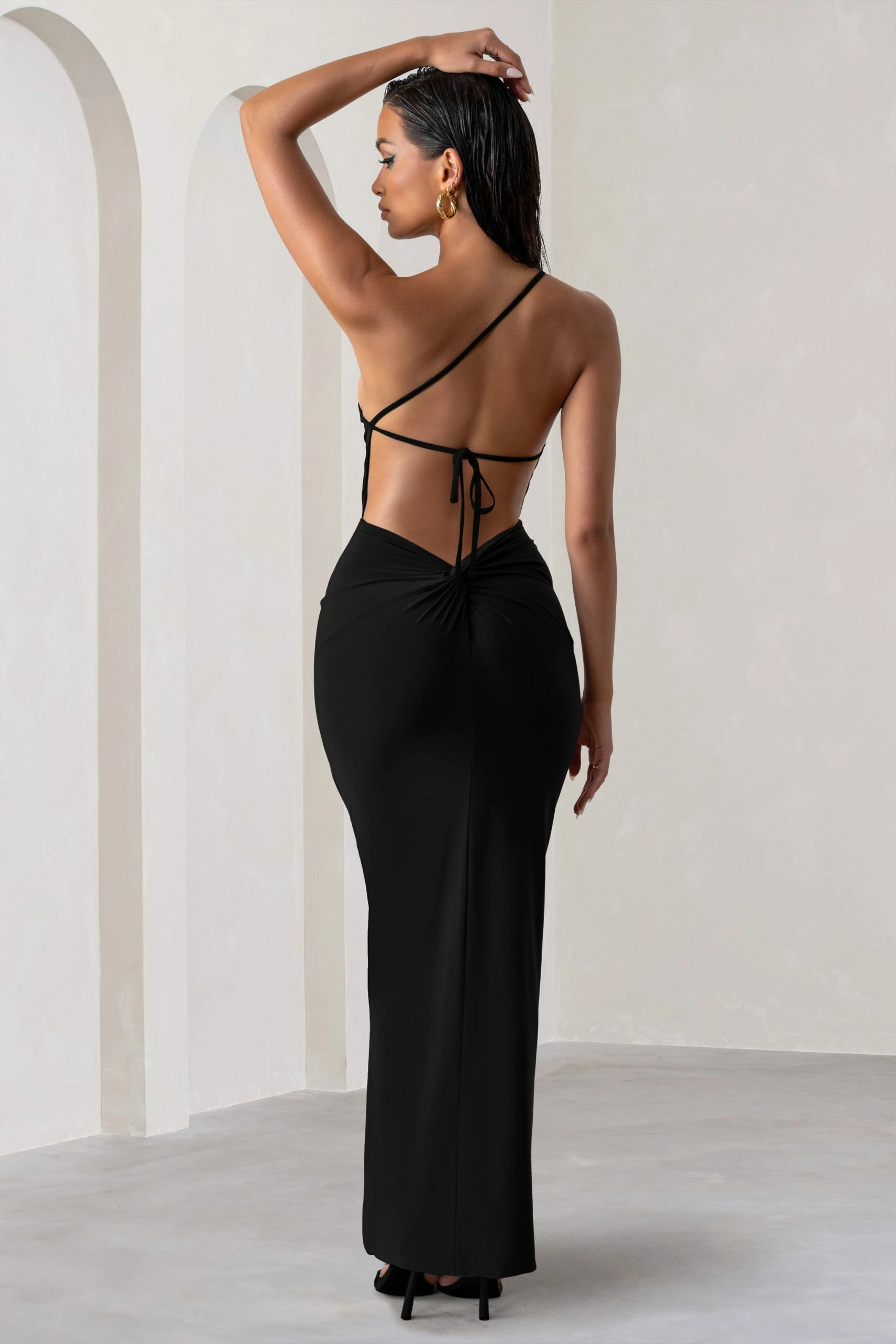 Dressing Up | Black One Shoulder Maxi Dress With Open Back Detail 4 Dressing Up | Black One Shoulder Maxi Dress With Open Back Detail - Image 2