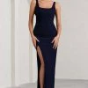 Kate | Navy Square Neck Maxi Dress With Plunge Back And Side Thigh Split -Dress Shop WB CC BR CL127639 KateNavySquareNeckMaxiDresswithPlungeBackandSideThighSplit0copy