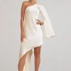 Hanna | Cream Asymmetric Draped Satin Mini Dress -Dress Shop WB CC BR CL128638028 HannaCreamAsymmetricDrapedSatinDressandHR CL129566159 SilkyScentsIvorySatinCorsagewithNeckTie2