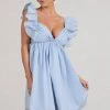 Let's Laze | Blue Poplin Smocked Mini Dress With Frilled Straps -Dress Shop WB CC BR CL129422115 Let sLazeBluePoplinSmockedMiniDressWithFrilledStraps0