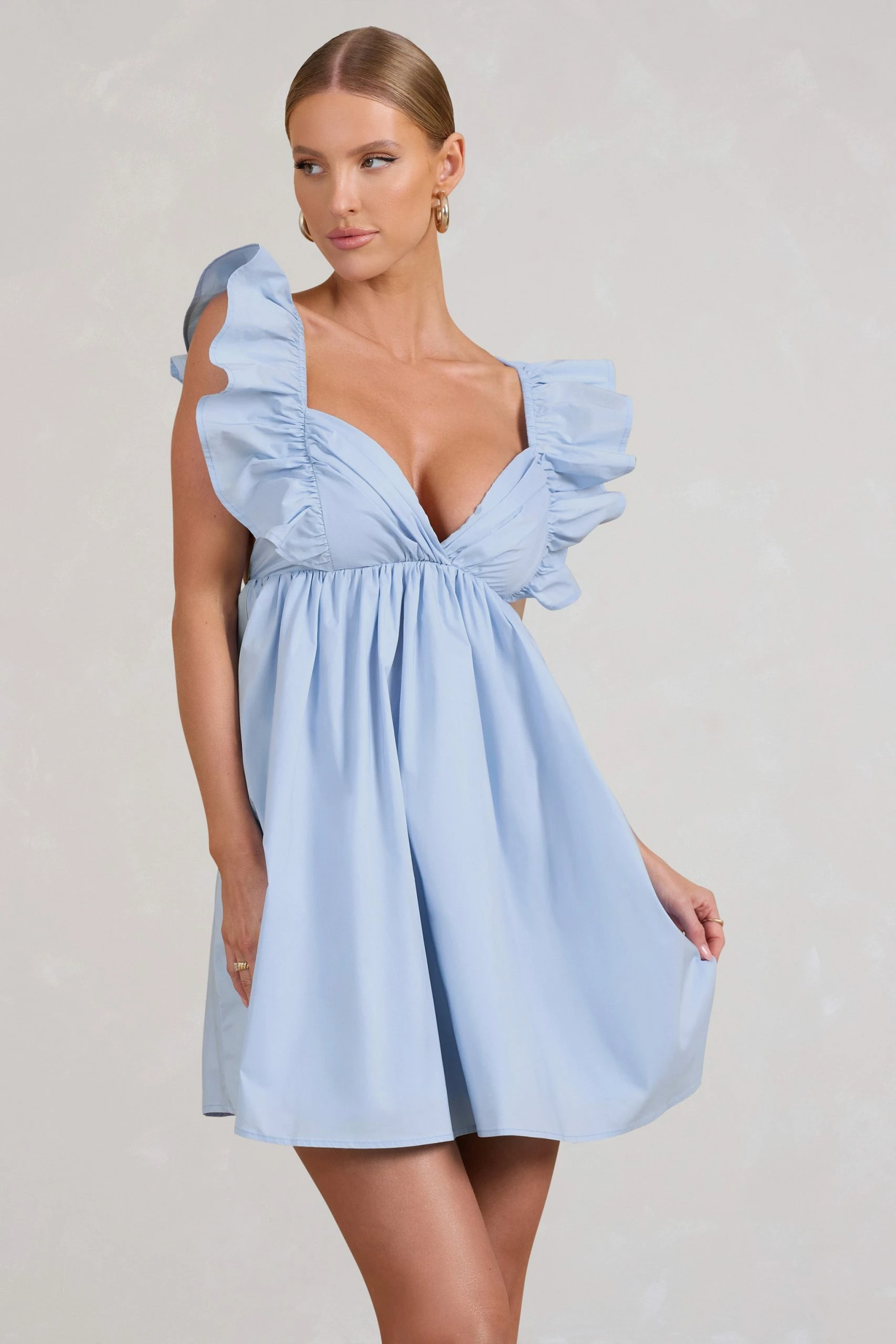 Let's Laze | Blue Poplin Smocked Mini Dress With Frilled Straps 3 Let's Laze | Blue Poplin Smocked Mini Dress With Frilled Straps