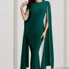 Kimmy | Bottle Green High Neck Maxi Dress With Cape Sleeves -Dress Shop WB CC BR HR CL129258 KimmyBottleGreenHighNeckMaxiDresswithFloorLengthSleeves0