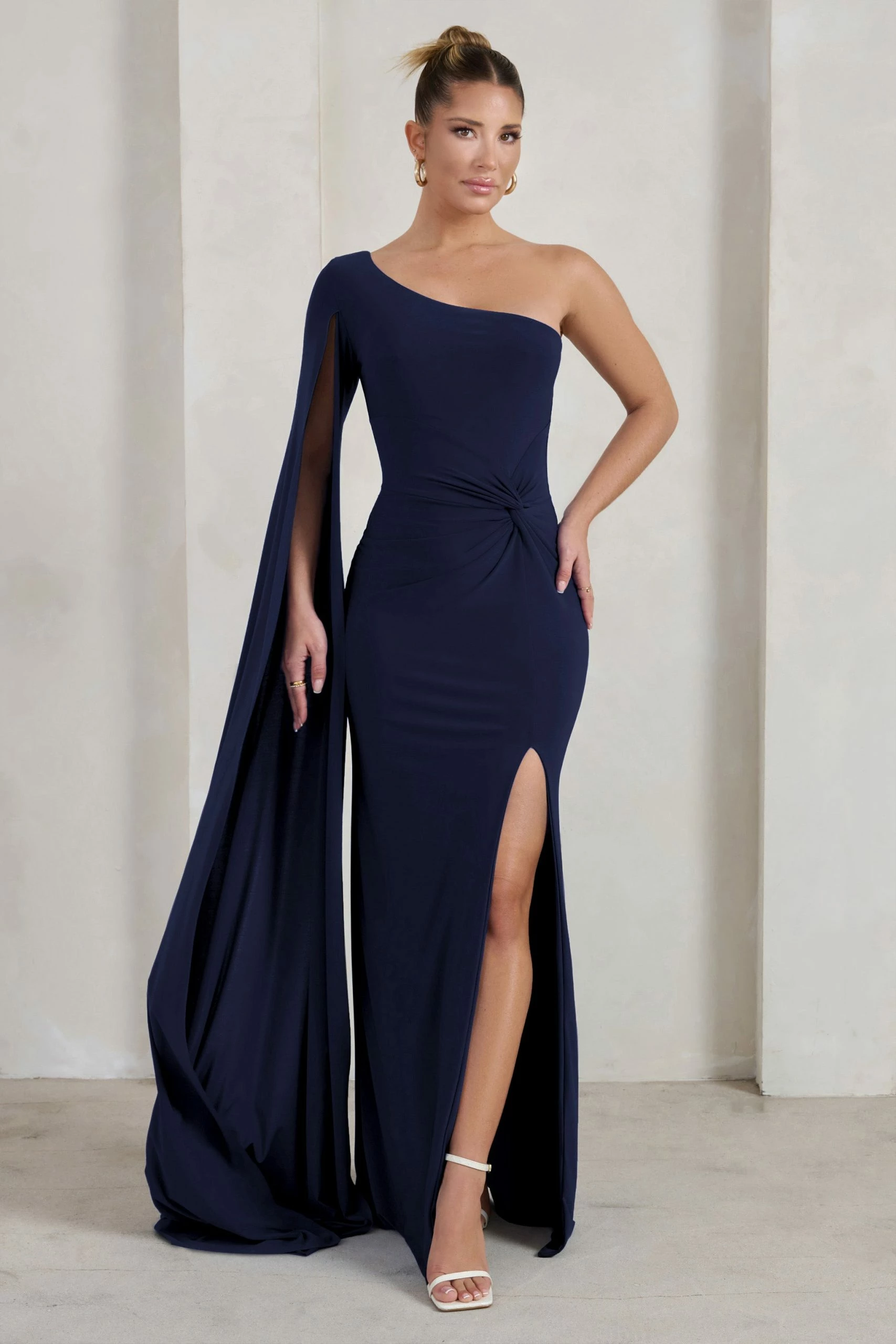 Romi | Navy One Shoulder Twist Design Maxi Dress 3 Romi | Navy One Shoulder Twist Design Maxi Dress