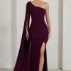 Romi | Plum One Shoulder Twist Design Maxi Dress