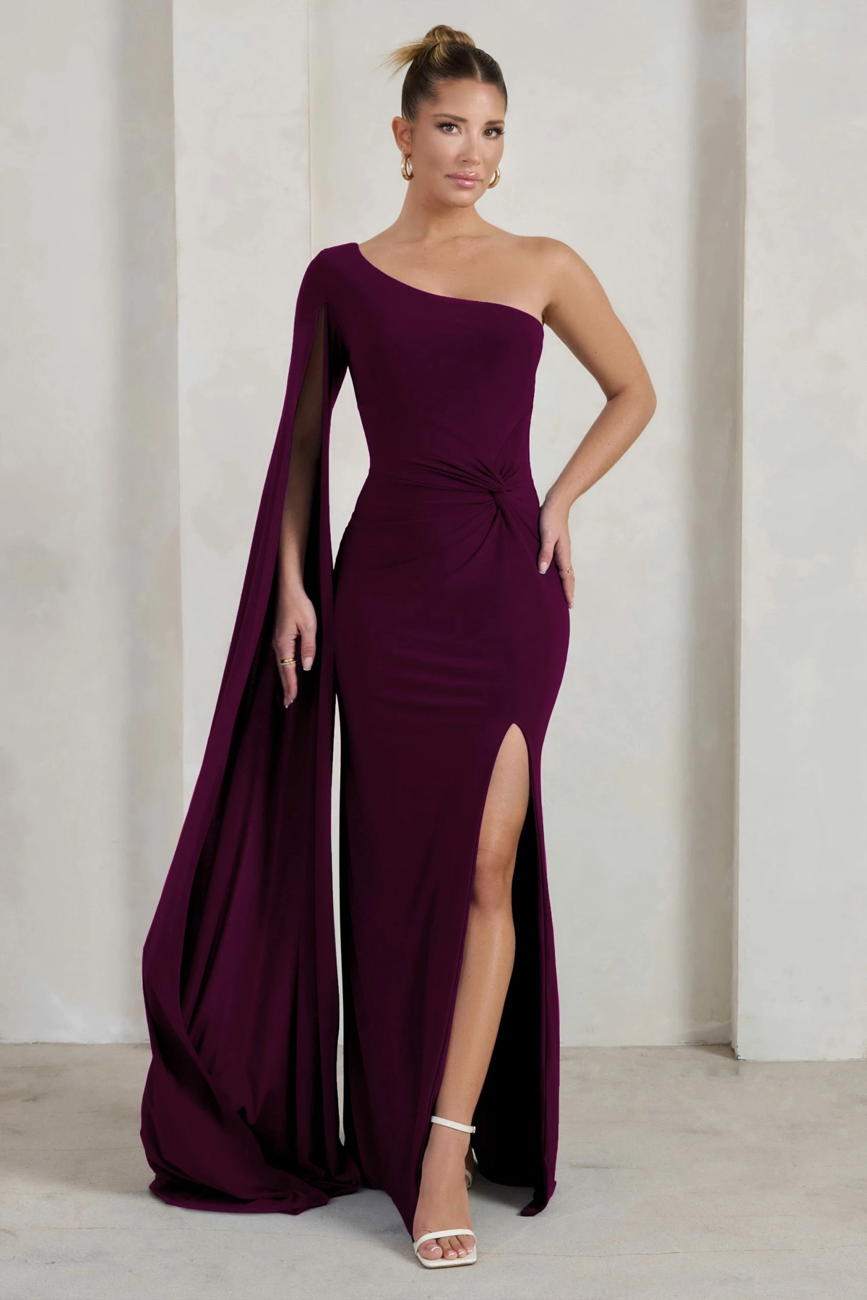 Romi | Plum One Shoulder Twist Design Maxi Dress 6 Romi | Plum One Shoulder Twist Design Maxi Dress - Image 4