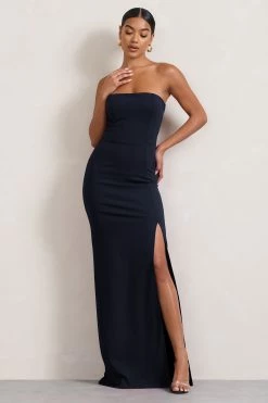 Belle Of The Ball | Navy Bandeau Maxi Dress With Split Hem 11 Belle Of The Ball | Navy Bandeau Maxi Dress With Split Hem -Dress Shop WB CC CL127995015 BelleofTheBallNavyBandeauMaxiDressWithSplitHem9