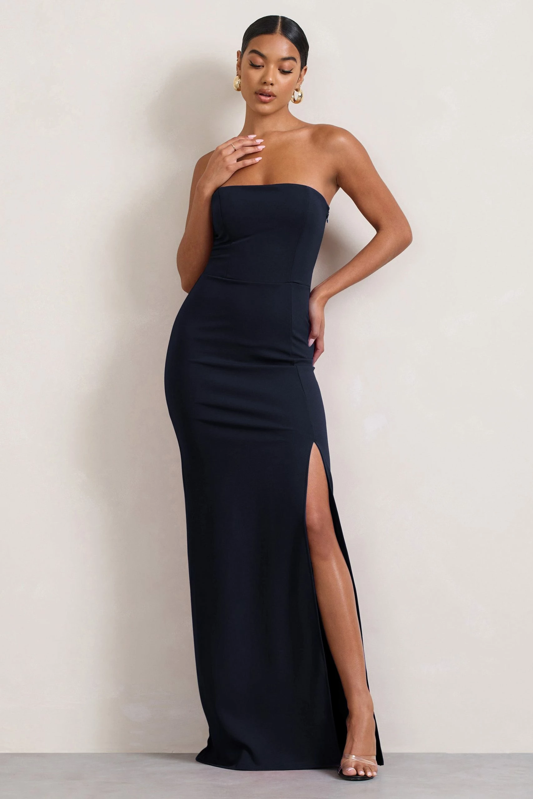 Belle Of The Ball | Navy Bandeau Maxi Dress With Split Hem 7 Belle Of The Ball | Navy Bandeau Maxi Dress With Split Hem - Image 5