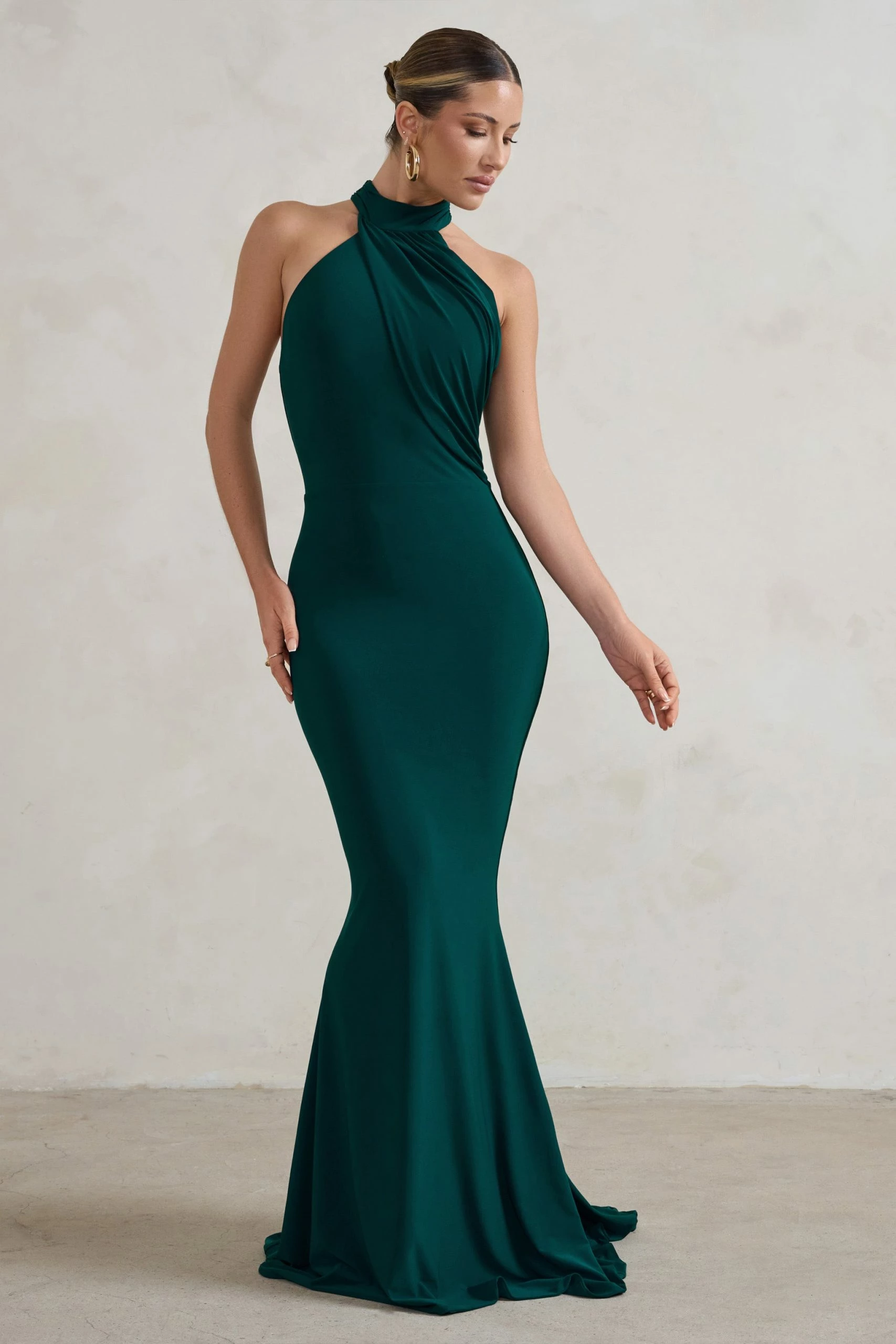 Marion | Green High Neck Maxi Dress With Statement Train 3 Marion | Green High Neck Maxi Dress With Statement Train