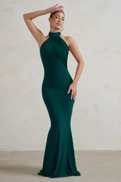 Marion | Green High Neck Maxi Dress With Statement Train 11 Marion | Green High Neck Maxi Dress With Statement Train -Dress Shop WB CC CL128396 MarionBottleGreenHighNeckMaxiDressWithStatementTrain3 418048d4 dbb5 42b8 8028 6fed3588ed64