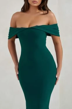 Gabrielle | Green Bardot Neckline With Drape Sleeves Maxi Dress -Dress Shop WB CC CL128402 GabrielleBottleGreenBardotNecklineWithDrapeSleevesMaxiDress4 adfee88a 2876 4b2f bcae cbf567ab06a7