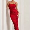 Ellis | Red Rose Printed Ruched Mesh Strappy Bodycon Maxi Dress -Dress Shop WB CC CL128707100 EllisRedRosePrintedRuchedMeshStrappyBodyconMaxiDress2