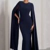 Kimmy | Navy High Neck Maxi Dress With Cape Sleeves -Dress Shop WB CC CL129258015 KimmyNavyHighNeckMaxiDresswithFloorLengthSleeves0