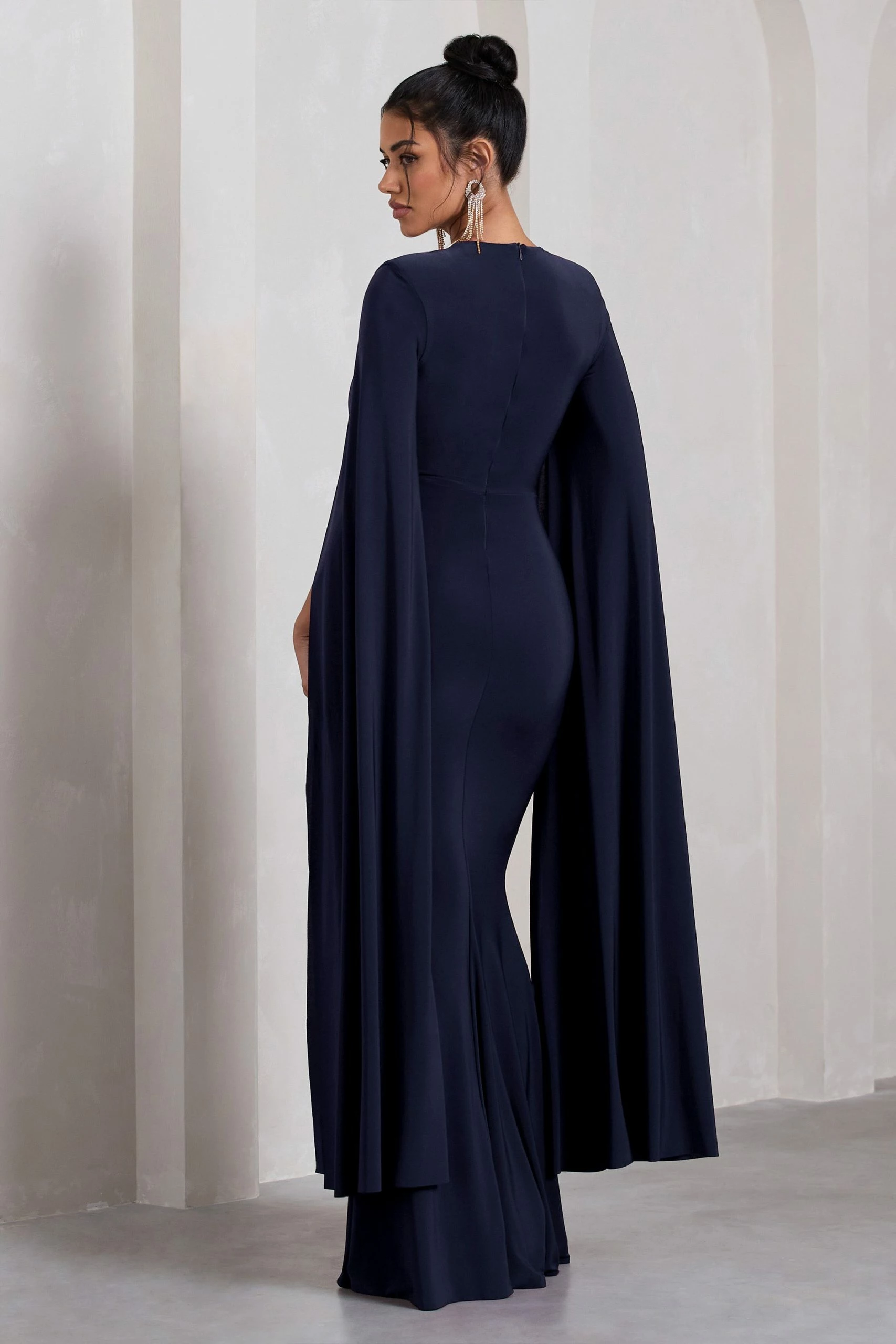 Kimmy | Navy High Neck Maxi Dress With Cape Sleeves 4 Kimmy | Navy High Neck Maxi Dress With Cape Sleeves - Image 2