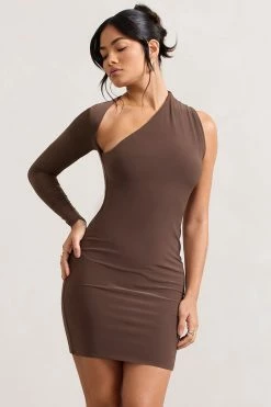 Siren | Chocolate One Shoulder Bodycon Mini Dress 11 Siren | Chocolate One Shoulder Bodycon Mini Dress -Dress Shop WB CC CL129344067 Siren ChocolateOneShoulderBodyconMiniDress1