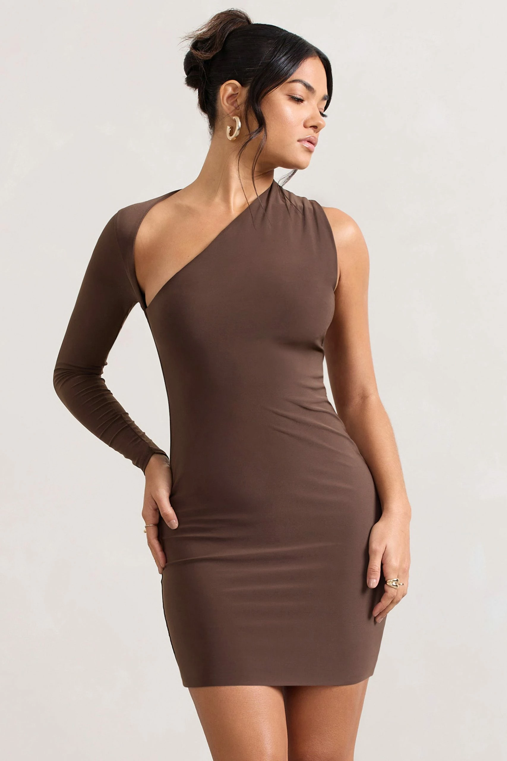 Siren | Chocolate One Shoulder Bodycon Mini Dress 3 Siren | Chocolate One Shoulder Bodycon Mini Dress