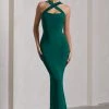 Cross My Heart | Bottle Green Sleeveless Cross-Neck Maxi Dress