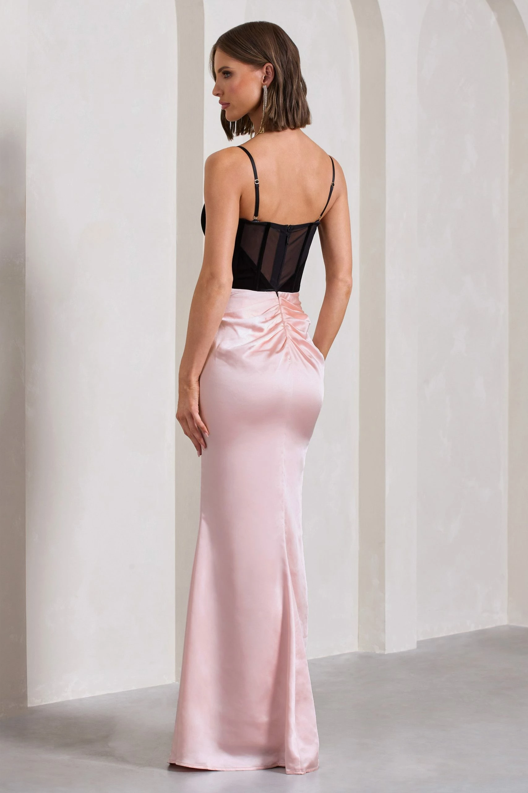 Bethany | Black & Pink Corseted Wrap Maxi Dress 4 Bethany | Black & Pink Corseted Wrap Maxi Dress - Image 2