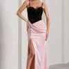 Bethany | Black & Pink Corseted Wrap Maxi Dress