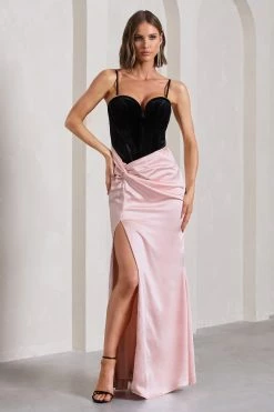 Bethany | Black & Pink Corseted Wrap Maxi Dress