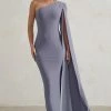 Dominique | Grey One Shoulder Cape Sleeve Bodycon Maxi Dress -Dress Shop WB CC HR CL128400 DominiqueGreyOneShoulderCapeSleeveBodyconMaxiDress0