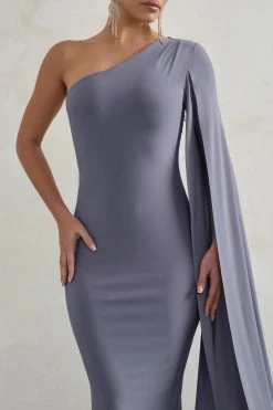 Dominique | Grey One Shoulder Cape Sleeve Bodycon Maxi Dress 9 Dominique | Grey One Shoulder Cape Sleeve Bodycon Maxi Dress -Dress Shop WB CC HR CL128400 DominiqueGreyOneShoulderCapeSleeveBodyconMaxiDress4