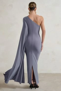 Dominique | Grey One Shoulder Cape Sleeve Bodycon Maxi Dress 8 Dominique | Grey One Shoulder Cape Sleeve Bodycon Maxi Dress -Dress Shop WB CC HR CL128400 DominiqueGreyOneShoulderCapeSleeveBodyconMaxiDress5