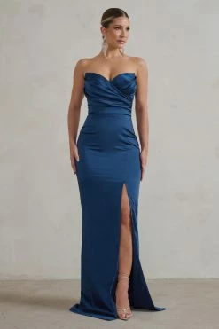 Coraline | Navy Strapless Maxi Dress With Split -Dress Shop WB CC HR CL128413 CoralineNavyStraplessMaxidressWithSplit1