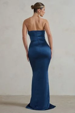 Coraline | Navy Strapless Maxi Dress With Split -Dress Shop WB CC HR CL128413 CoralineNavyStraplessMaxidressWithSplit6
