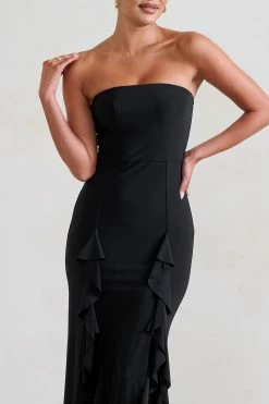 Susan | Black Bandeau Maxi Dress With Ruffled Splits 10 Susan | Black Bandeau Maxi Dress With Ruffled Splits -Dress Shop WB CC HR CL128458 Susan BlackBandeauMaxiDressWithRuffledSplits4