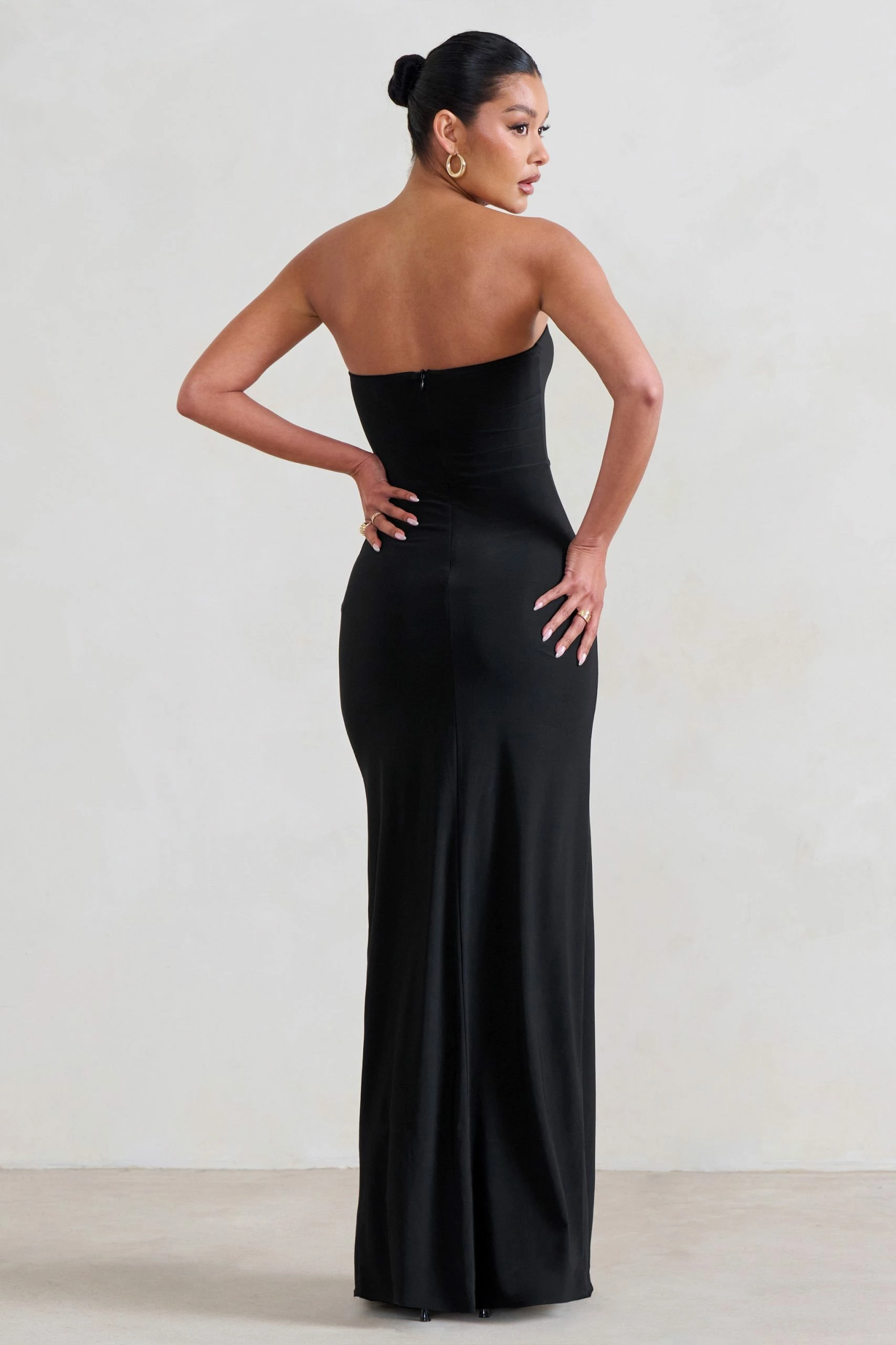 Susan | Black Bandeau Maxi Dress With Ruffled Splits 4 Susan | Black Bandeau Maxi Dress With Ruffled Splits - Image 2