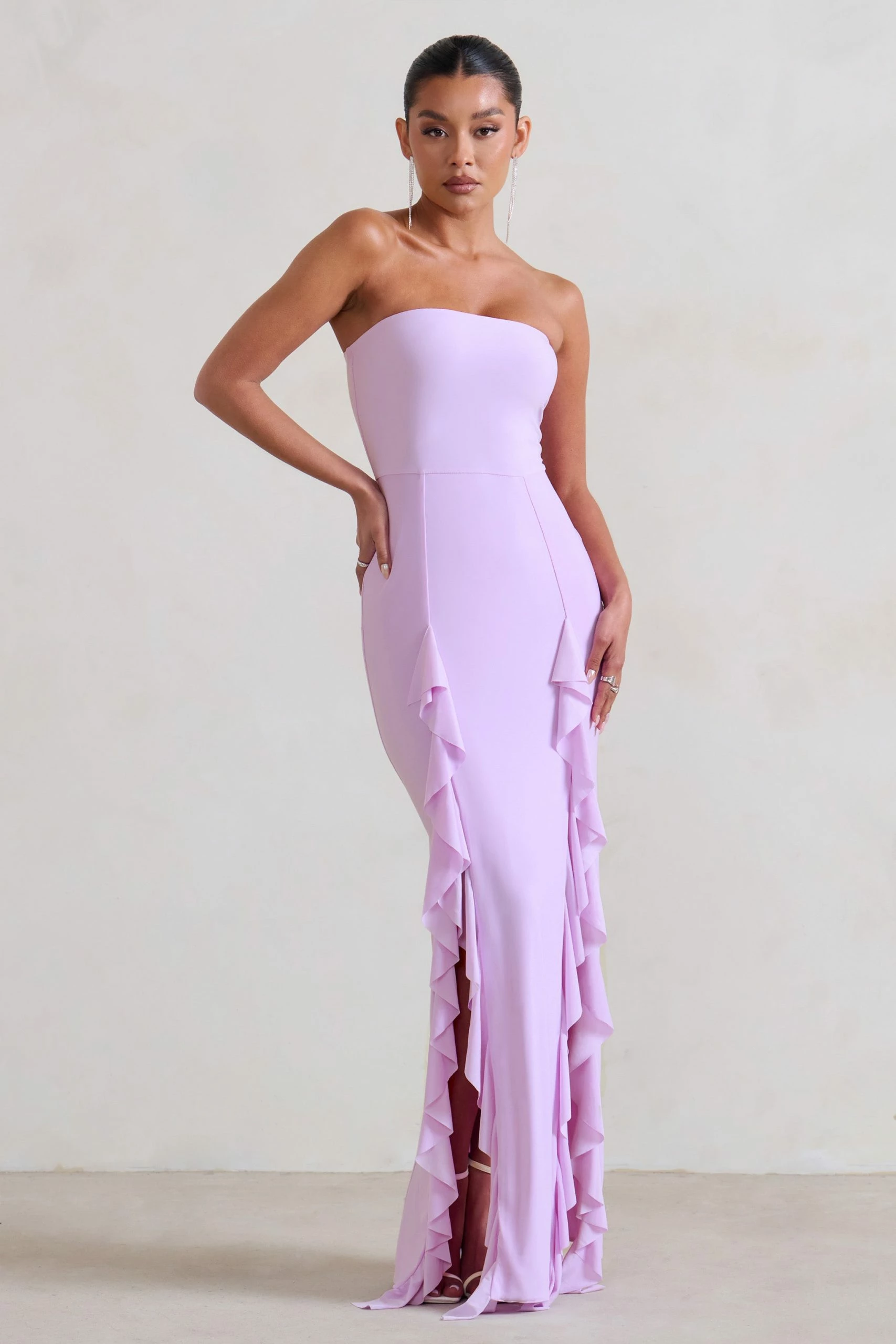 Susan | Lilac Bandeau Maxi Dress With Ruffled Splits 3 Susan | Lilac Bandeau Maxi Dress With Ruffled Splits