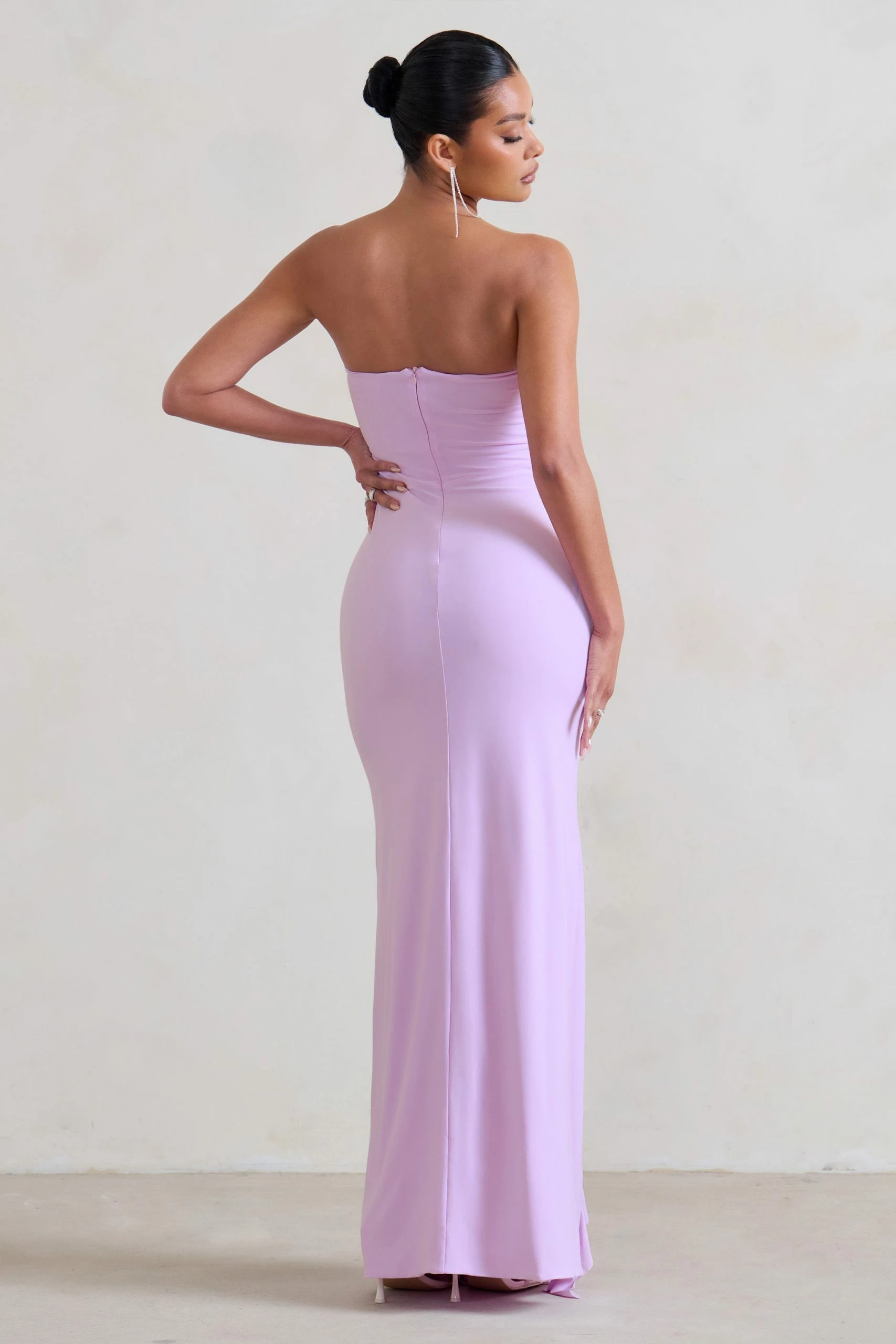 Susan | Lilac Bandeau Maxi Dress With Ruffled Splits 4 Susan | Lilac Bandeau Maxi Dress With Ruffled Splits - Image 2