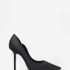 Blade | Black Satin Court Heels With Scallop Edge