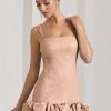 Lucy | Blush Glitter Strappy Micro Mini Dress With Ruffle Trim