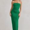 Dina | Green Bandeau Maxi Dress With Split -Dress Shop WB CC HR CL129322 DinaGreenBandeauMaxiDressWithSplit0