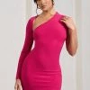 Siren | Hot Pink One Shoulder Bodycon Mini Dress -Dress Shop WB CC HR CL129344073 SirenHotPinkOneShoulderBodyconDress1