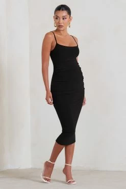 Raquel | Black Maternity Cami Midi Dress With Split -Dress Shop WB CC HR CL129398 Raquel BlackMaternityCamiMidiDressWithSplit0
