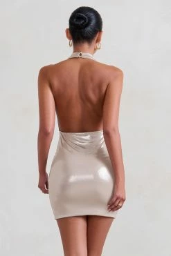 Liliana | Gold Shimmer Cowl Neck Mini Dress -Dress Shop WB CC HR CL129405 Liliana GoldShimmerCowlNeckMiniDress6