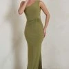 Kary | Olive Green One Shoulder Thigh Split Maxi Dress 1 Kary | Olive Green One Shoulder Thigh Split Maxi Dress -Dress Shop WB CL123999 KaryOliveGreenOneShoulderThighSplitMaxiDress0
